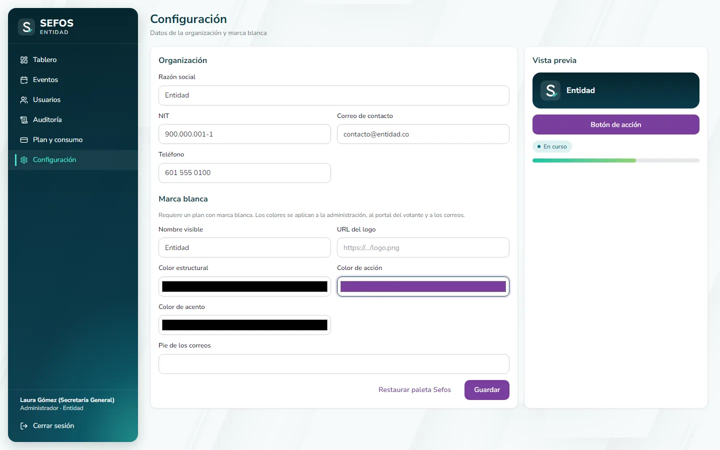Captura de pantalla (computador): Pruebe sus colores en la vista previa