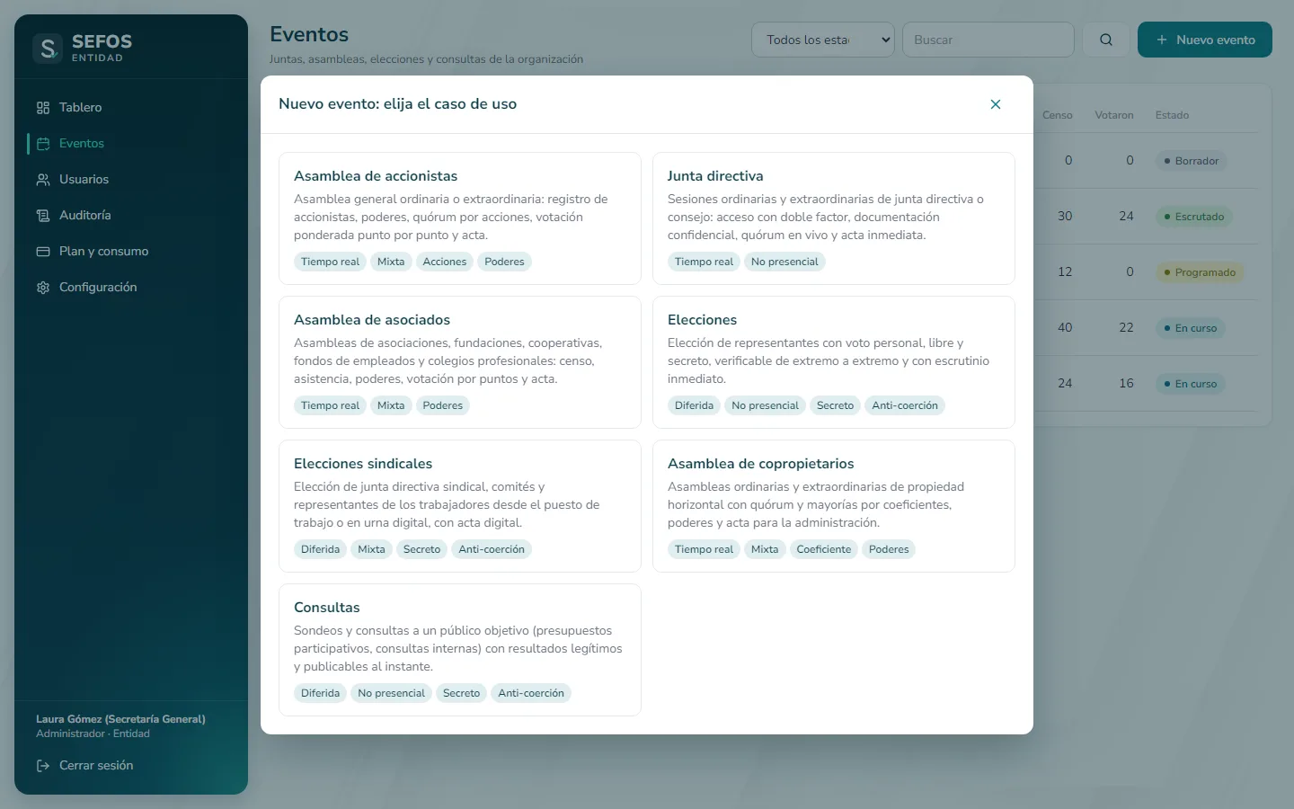 Captura de pantalla (computador): Elija el caso de uso