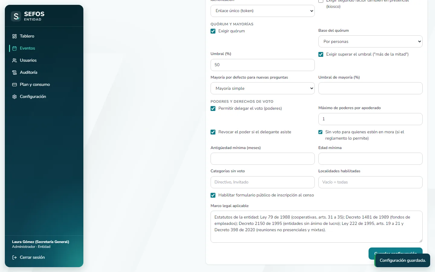 Captura de pantalla (computador): Guarde la configuración