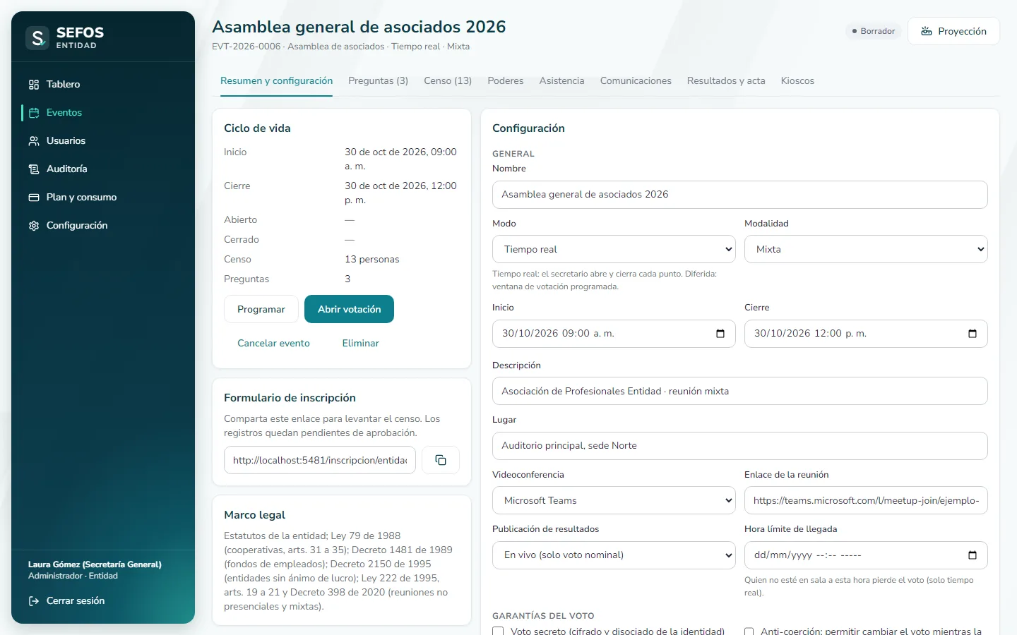 Captura de pantalla (computador): Programe el evento