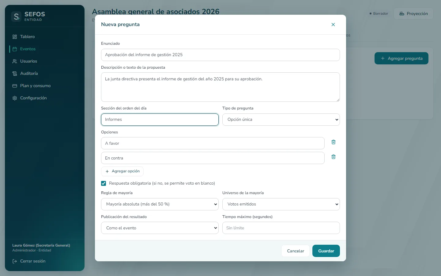 Captura de pantalla (computador): Elija la regla de mayoría