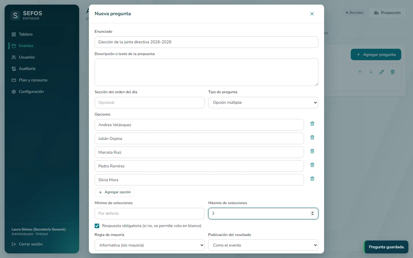 Captura de pantalla (computador): Para elegir varios, use "Opción múltiple"