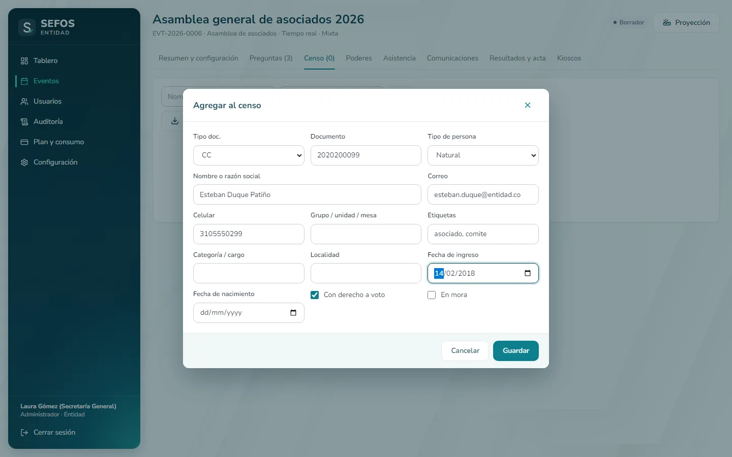 Captura de pantalla (computador): Complete los datos de la persona