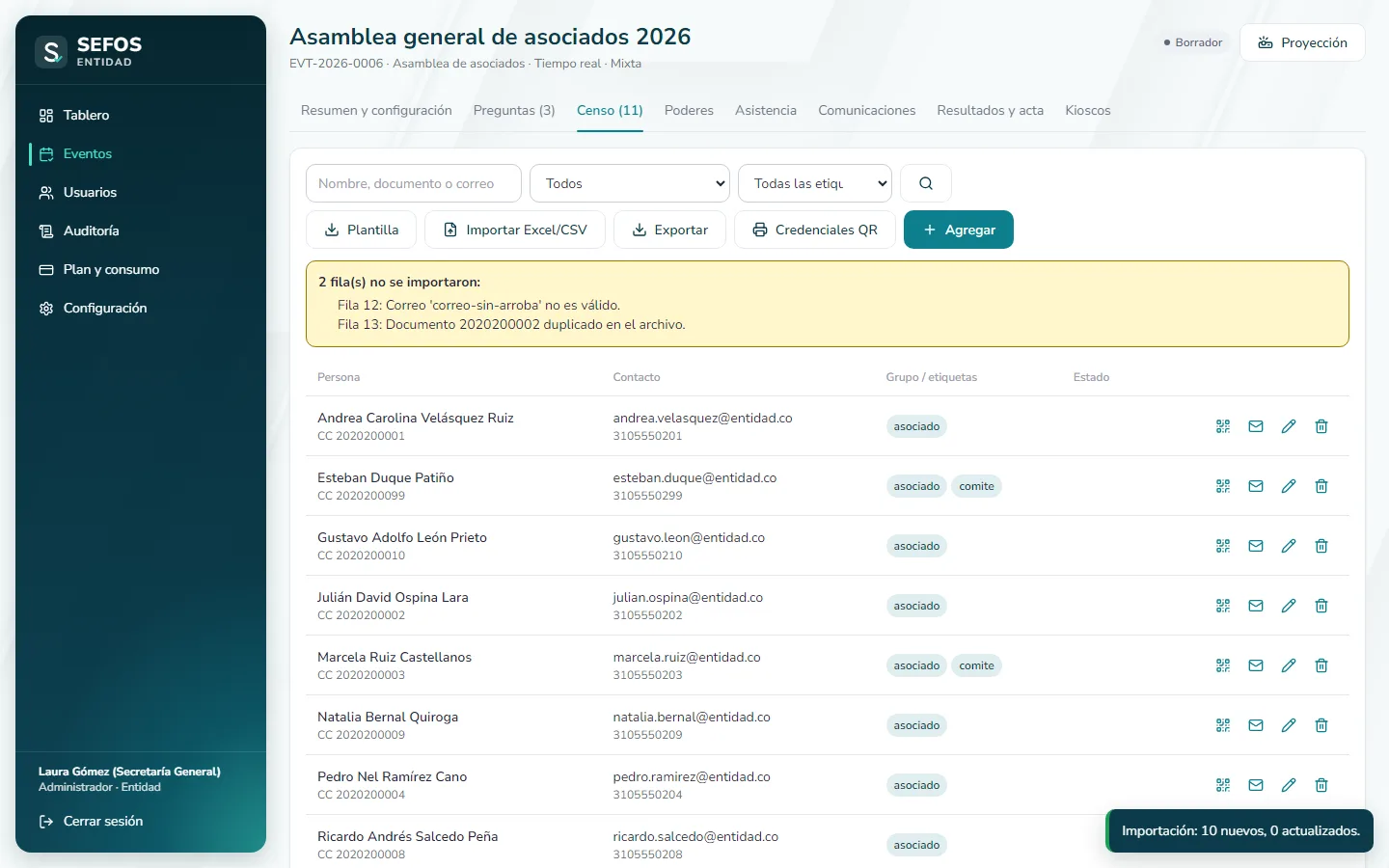 Captura de pantalla (computador): Importe el archivo y revise el resultado