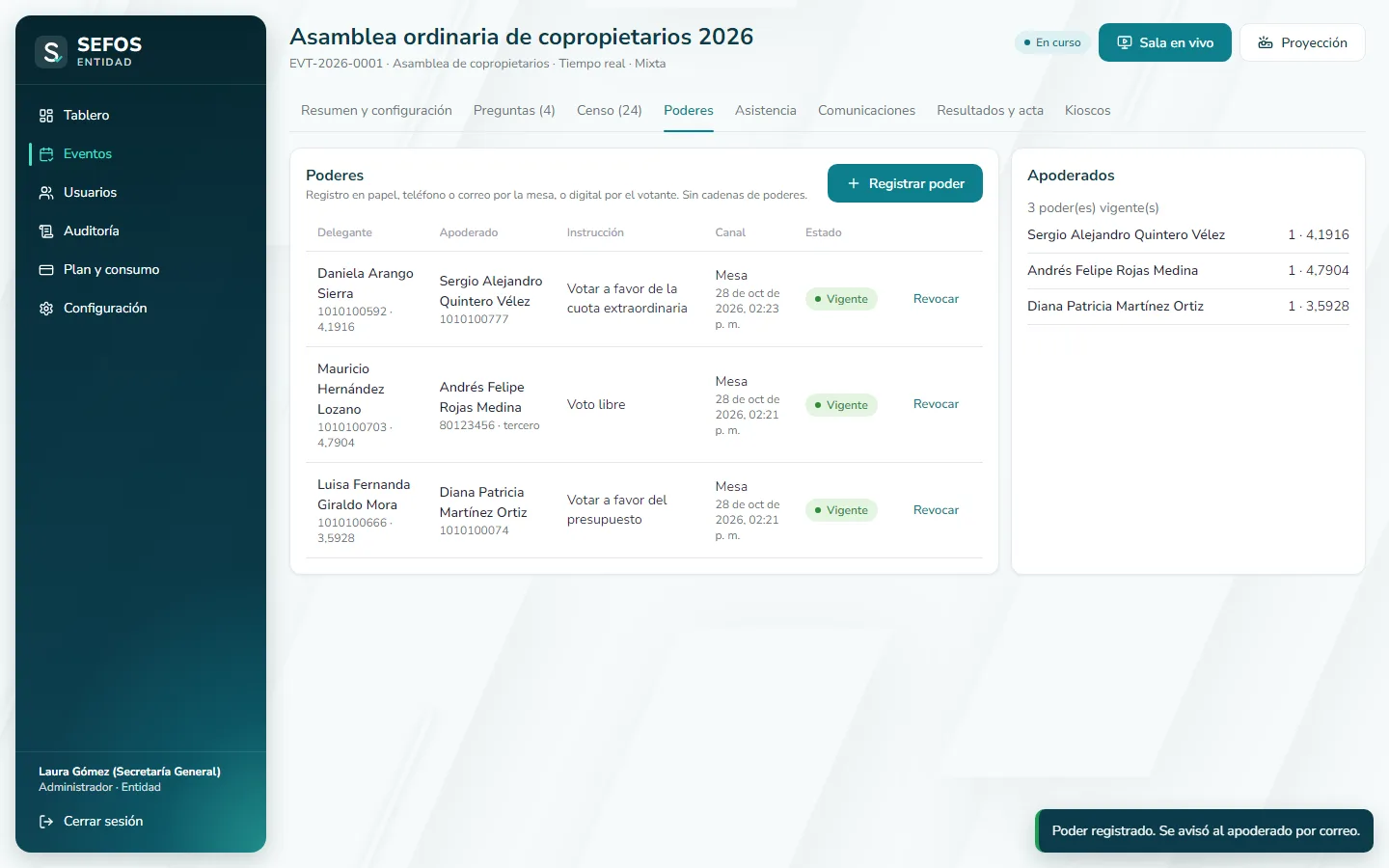 Captura de pantalla (computador): El poder queda vigente