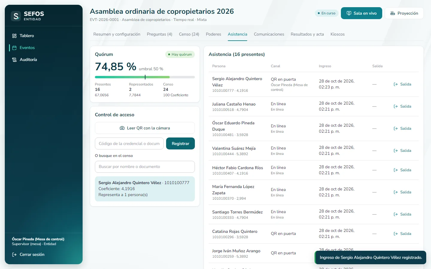 Captura de pantalla (computador): Registre la salida