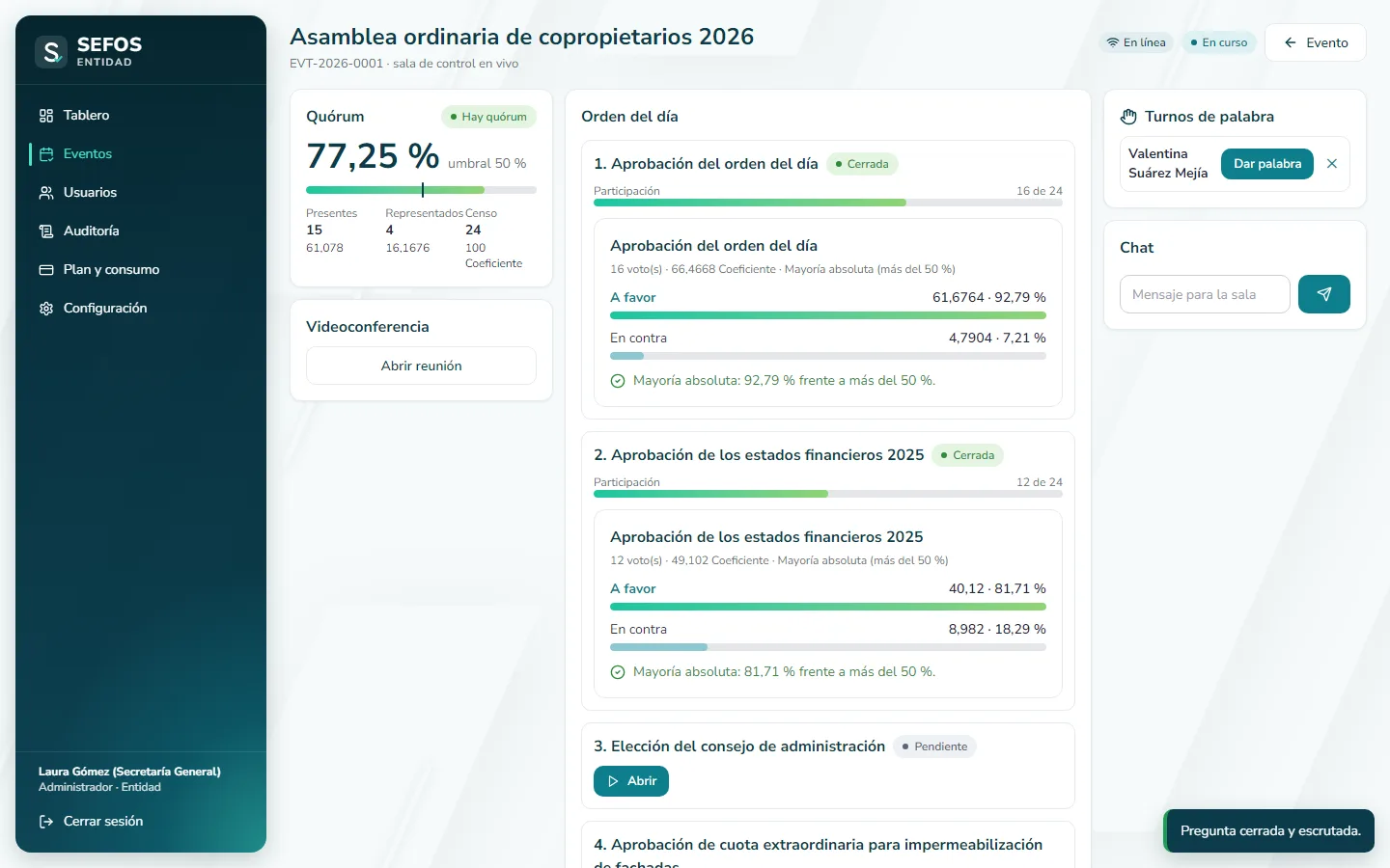Captura de pantalla (computador): Cierre la pregunta y lea la decisión