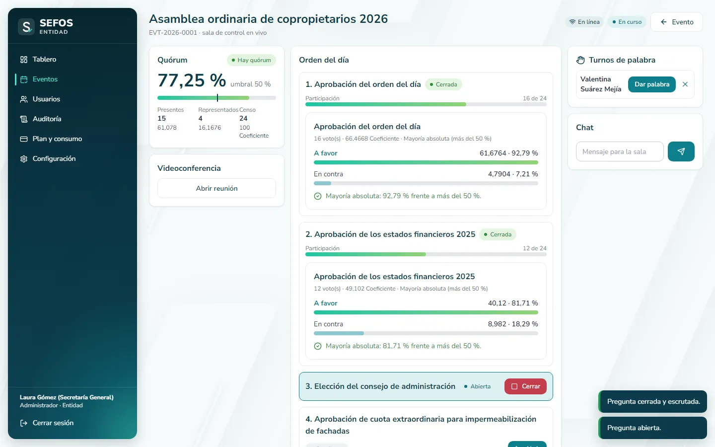 Captura de pantalla (computador): Vea quién pidió la palabra