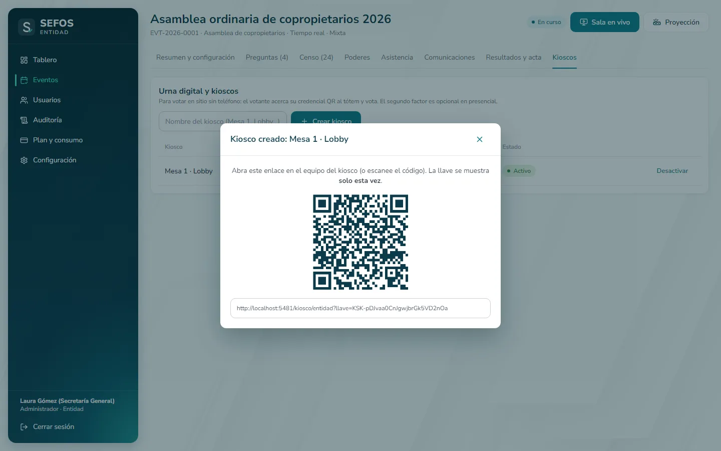 Captura de pantalla (computador): Abra el enlace en el equipo del kiosco