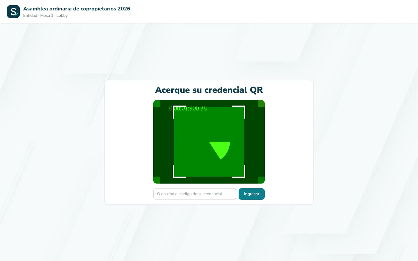 Captura de pantalla (computador): Acerque su credencial QR
