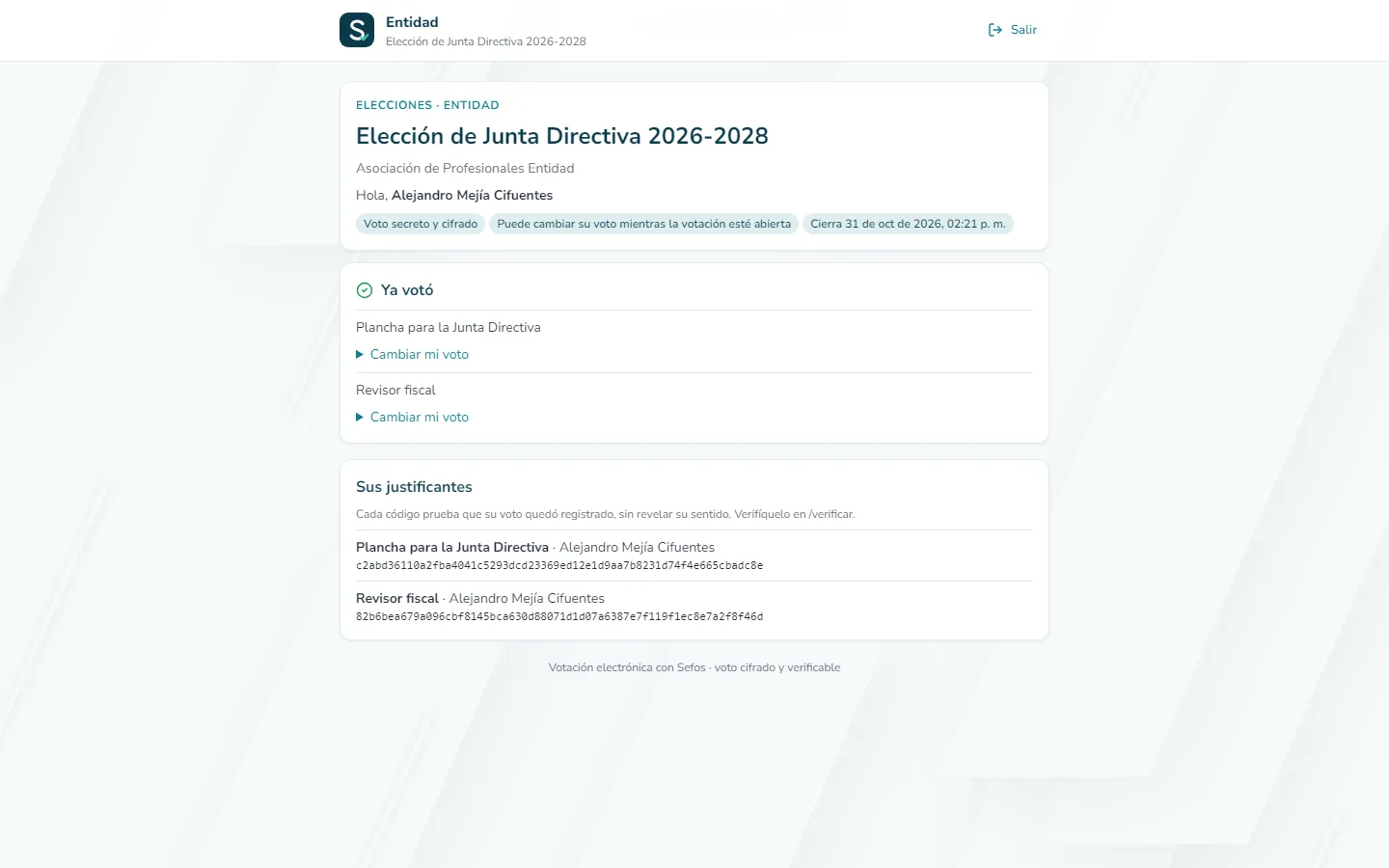 Captura de pantalla (computador): Vea las preguntas que ya votó