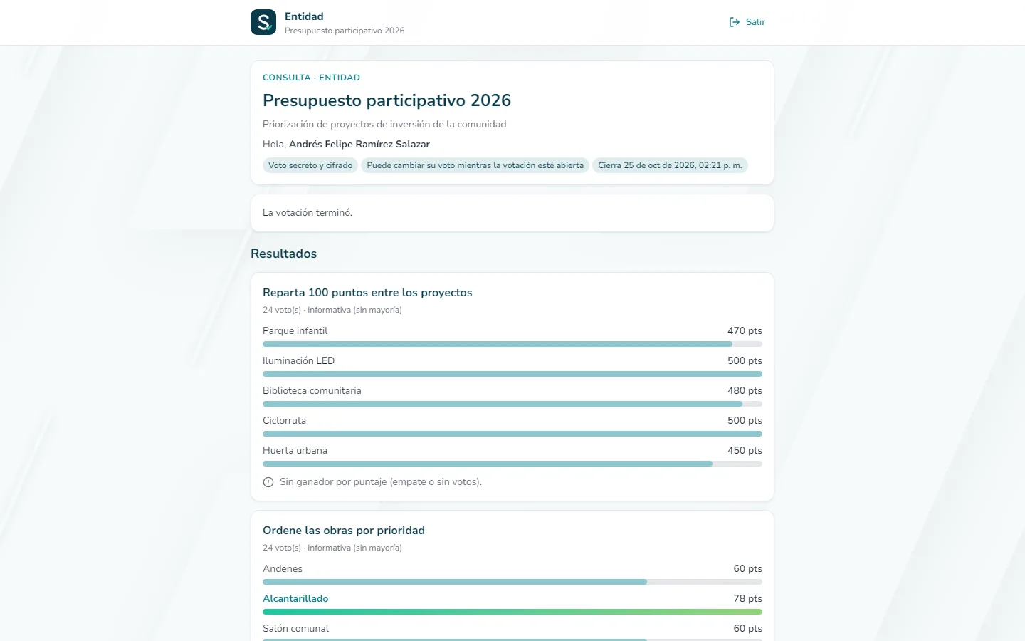 Captura de pantalla (computador): Consulte los resultados