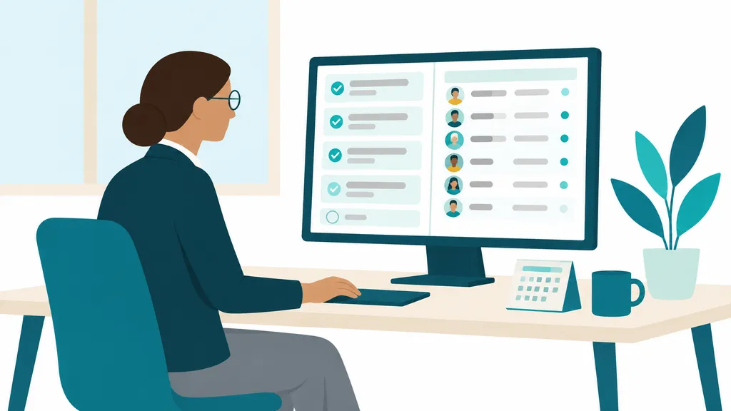 Laura, la administradora, prepara el evento en su escritorio.